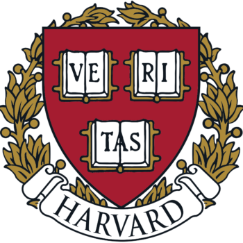 Harvard University shield logo in crimson and gold with 'VERITAS' text across three open books and 'HARVARD' on a banner below. This is a third-party institutional logo used to indicate educational credentials.