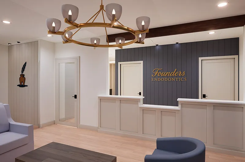 Front desk and waiting area at Founders Endodontics