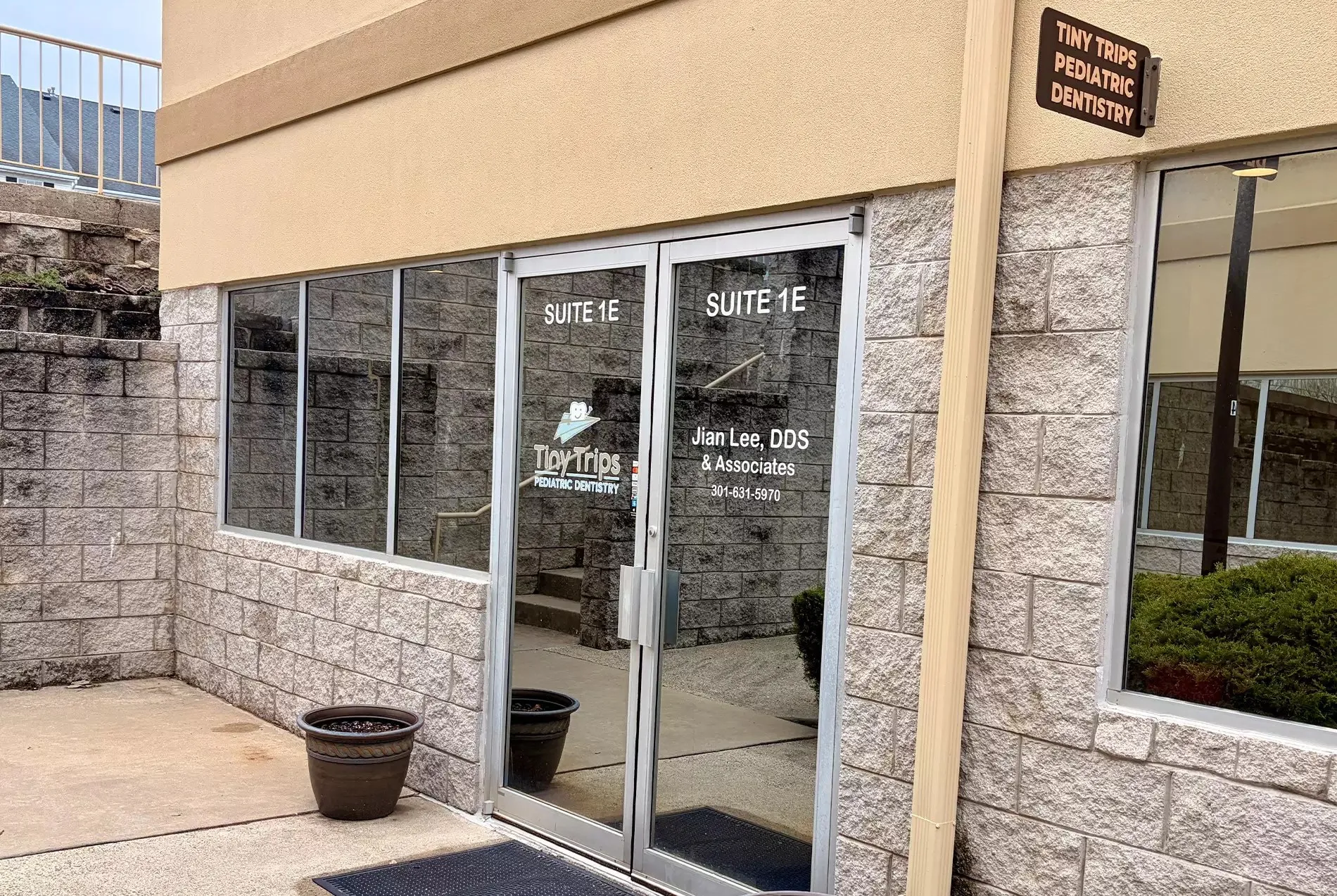 Entrance to Tiny Trips Pediatric Dentistry, Suite 1E
