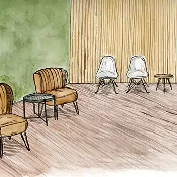 Concept sketch of the Artful Orthodontics waiting area